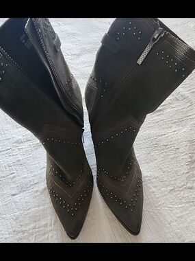 Donald J. Pliner Olive Green Studded Suede Pointed-Toe Knee Boots